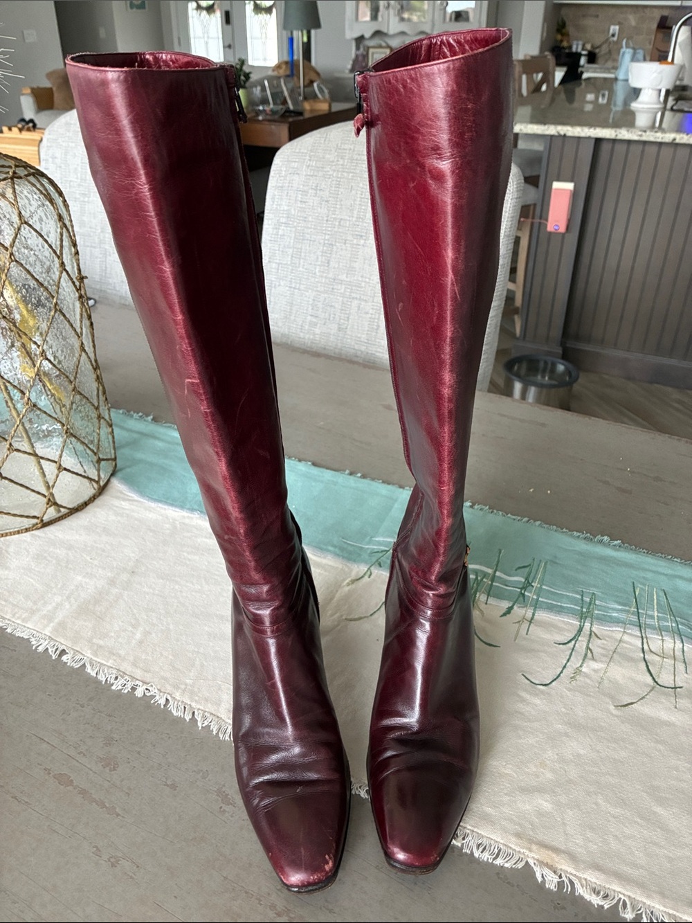 Salvatore Ferragamo Tall Leather Boots in Burgundy